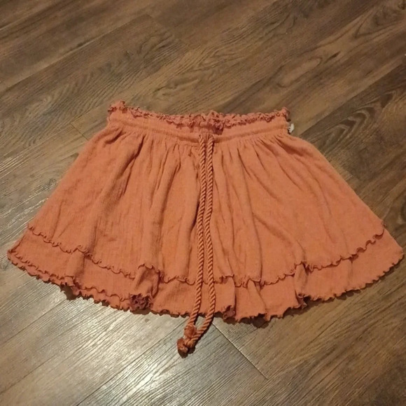 Free People Beach Burnt Orange Ruffle Layered Mini Skirt A31 - Picture 1 of 6